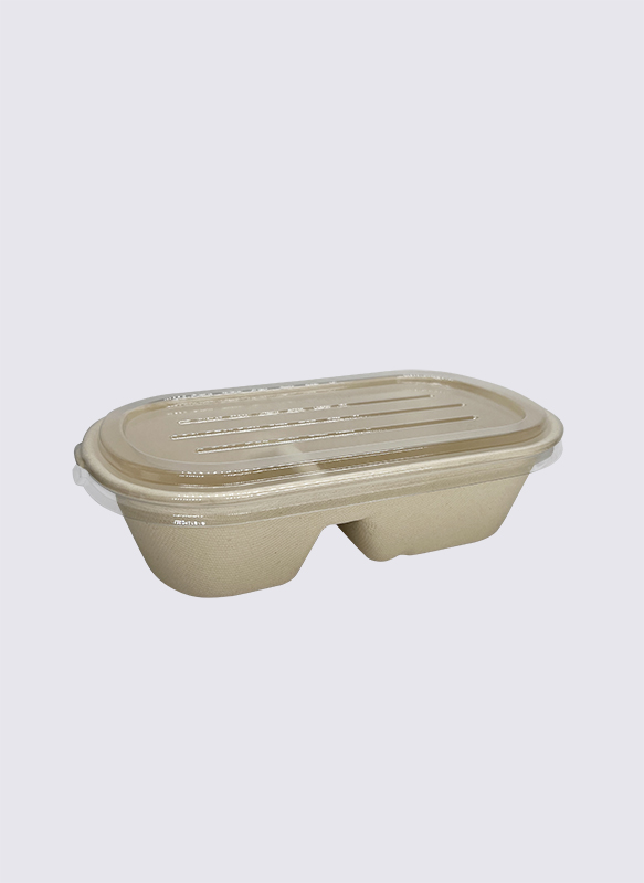 1000ml 2-div Bagasse sockerrörsmatbehållare med PET-lock